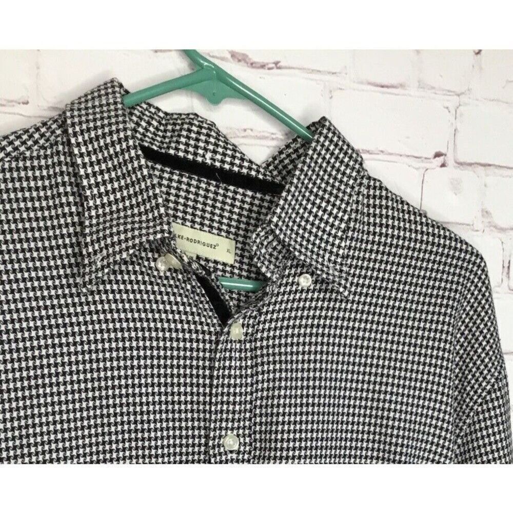 Wilke-Rodriguez Mens‎ Button Up Shirt  Black/White Houndstooth Long Sleeve Sz XL